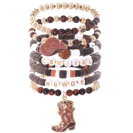 cnomg Western Cowgirl Bracelets Cowgirl Beaded Stretch Bracelets for Women Summer Beach Jewelry Accessories Christmas Birthday Gifts (Brown)