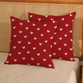 JEFERSO Valentine's Day Pillow Covers 18x18 Inch Set of 2, Red Love Heart Valentines Throw Pillows Valentines Decor Square Red Pillowcase Anniversary Decorative Outdoor Cushion Case for Sofa Couch