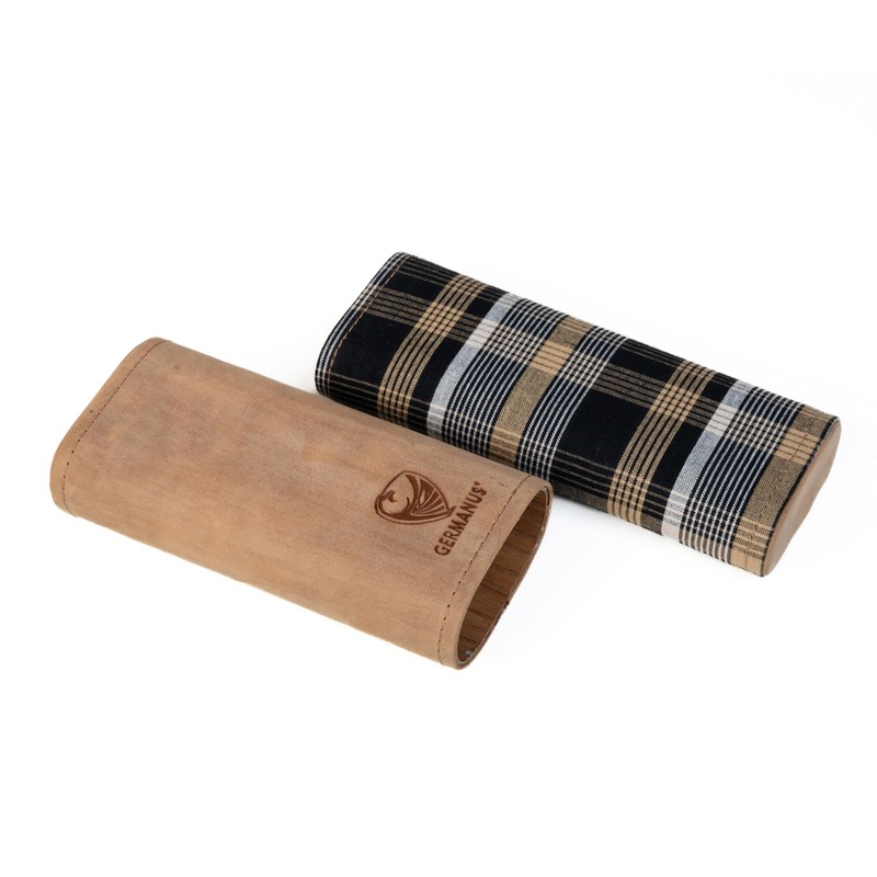 GERMANUS Real Leather Eyeglass Case with Wood Interior Telescopic, Brown,