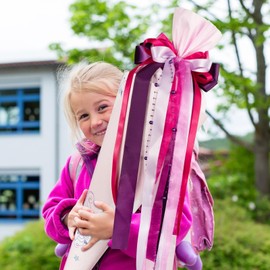 BOFUNX School Cone Bow Purple School Cone Bow Ball Chain Sugar Bags Bow for Girls - 60 x 20 cm Bow School Cone Sugar Bag Decoration First Day of School Decoration