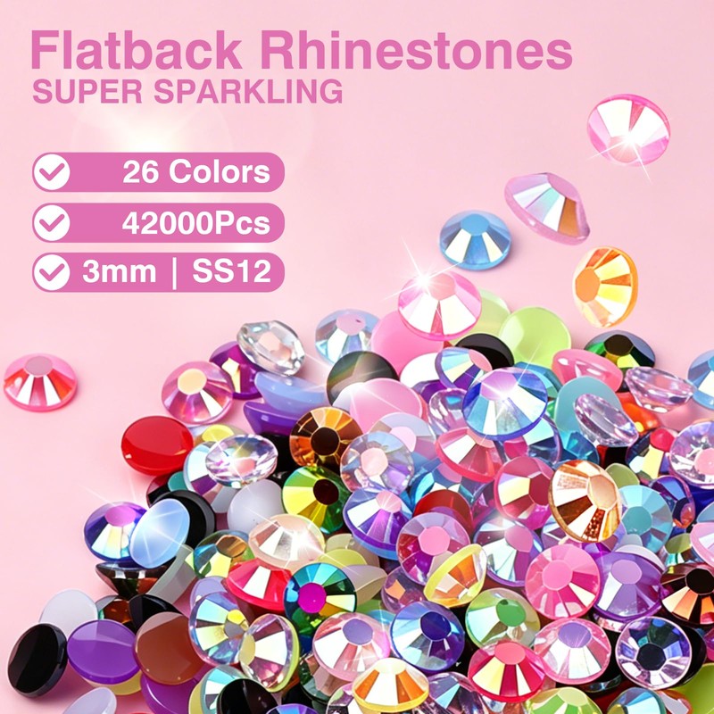 Bedazzling Kit 42000Pcs 26 Colors 3mm Resin Jelly Rhinestones -