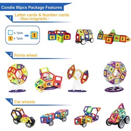Condis Magnetic Building Blocks 95 Pieces, Magnetic Toy Magnets Children Magnetic Building Blocks Magnet Toy Magnet Game Children’s Toy Puzzle Gift Children’s Toys from 2 3 4 5 6 7 Years Boys Girls