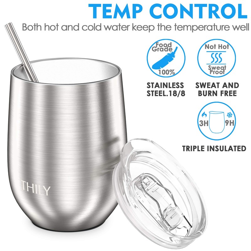 THILY Metal Stemless Insulated Wine Glass T1 Triple-insulated Stainless Steel