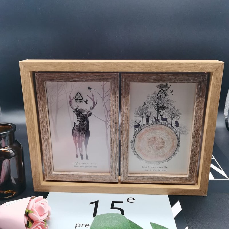 Double Sided Rotate Photo Frame,Wooden Photo Frame,Holds 4 Photos 6x4,Wedding