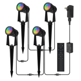 Banord RGBW Color Changing Outdoor Landscape Lighting, 4 Pack Low Voltage LED Outdoor Spotlight with Remote, IP65 Waterproof for Yard, Garden, Lawn