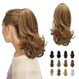 Sofeiyan 33 cm Ponytail Extension Long Curly Ponytail Clip in Claw Hair Extension Natural Looking Synthetic Hairpiece for Women, Light Blonde Mix Strawberry Blonde