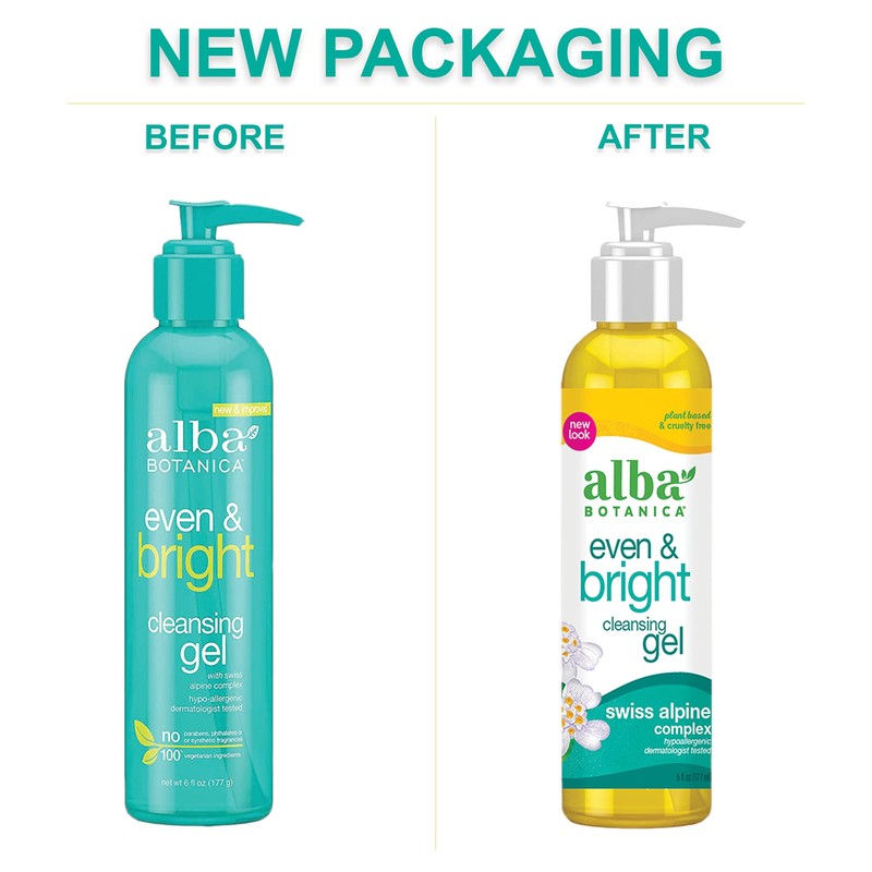 Alba Botanica Even & Bright Cleansing Gel, 6 Oz (Packaging
