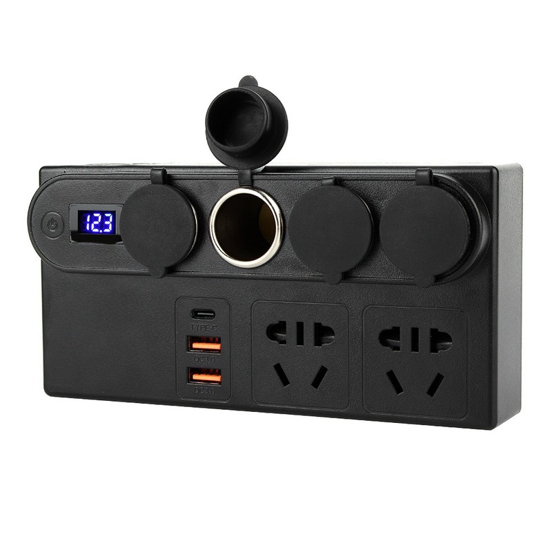 200W Car Inverter 12-24V to 7USB Fast Charger Voltage Power