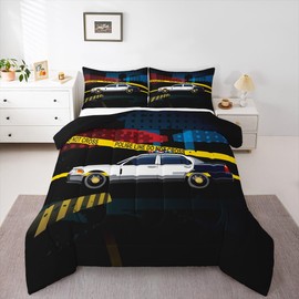 Feelyou Police Car Bedding Set Policeman Vehicle Boys Comforter Set for Kids Teens Soft Automobile Comforter Emergency Responder Vehicles Duvet Set Room Decor Twin Size Quilt Boys