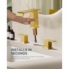 FORIOUS Bathroom Faucets, Brushed Gold Bathroom Faucet 3 Hole, Waterfall