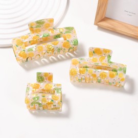 Korean Style Fruit - Patterned Shark Clips (3 Sizes) - Suitable for All Hair Types & Volumes, Perfect for Any Occasion - Must - Have Hair Accessory for Women (lemon)