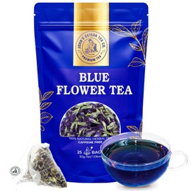 Pure Blue Flower Tea Rich in Antioxidants, Caffeine Free (25 Biodegradable Tea Bags) Edible Herbal Flowers for Blue & Purple Drinks and Food.