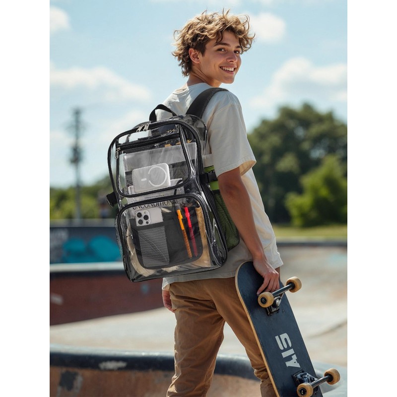 Flowston Clear Backpack Heavy Duty, Large TPU Clear Bookbag for