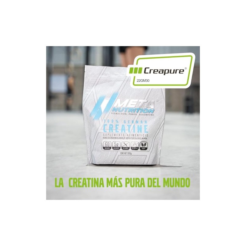 Meta Nutrition, Creatina Monohidratada Alemana Creapure®, 300g, 60 servicios.