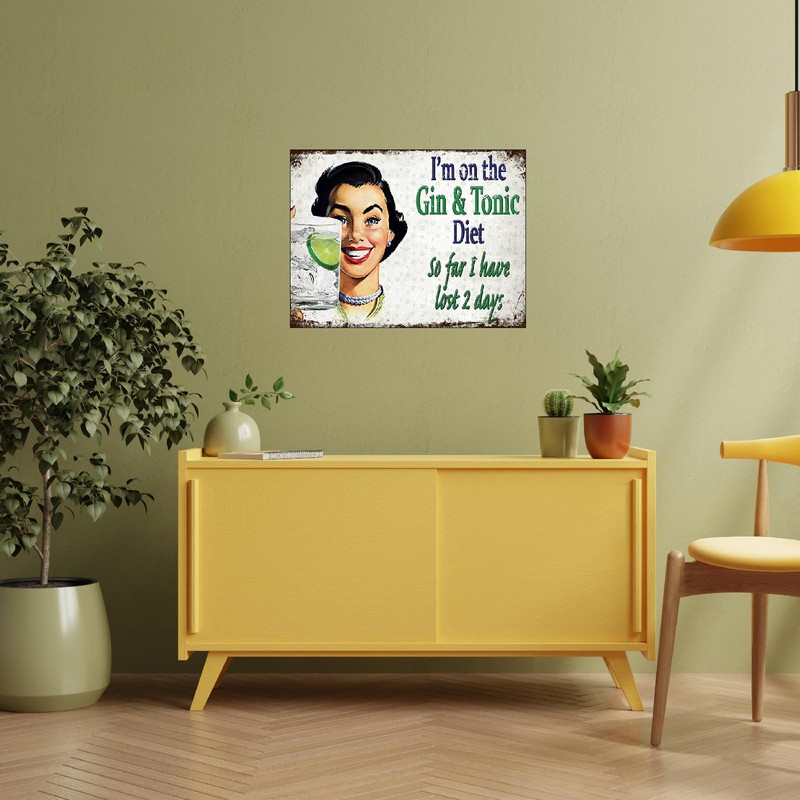 GIN & TONIC DIET VINTAGE STYLE METAL ADVERTISING WALL SIGN