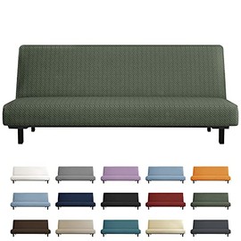 YEMYHOM Futon Cover Latest Jacquard Design High Stretch Armless Sofa Bed Slipcover Anti-Slip Furniture Protector with Elastic Bottom (Futon, Army Green)