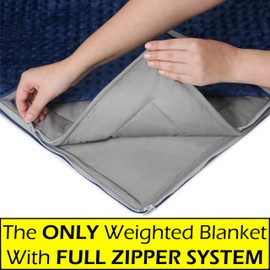 15lb Weighted Blanket + A FREE Minky Cover, Exclusive Stay-Put Zipper System Eliminates Weight Shifting & Bunching, New Cool & Silky MICROPEACH Fabric, Glass Beads, For Adults, Kids, Large Queen 60x80