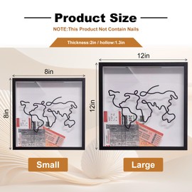 Adventure Travel Shadow Box, Souvenir Memory Box, Slot Travel Adventure File Memory Photo Box, World Map Pattern Design, Concert Music Theater Photography Theater Ticket (Black, 8x8)