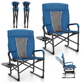ALPHA CAMP Adjustable High Back Director Chair Heavy Duty Camping Chairs with Side Table Oversized Folding Chair Outdoor Chair Lawn Chair with Cup Holder for Lawn, Sports and Fishing,2PC