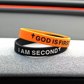 2-Pack-GOD IS FIRST Bracelet - I AM SECOND Bracelet, Available in Multiple Colors - Color: black orange