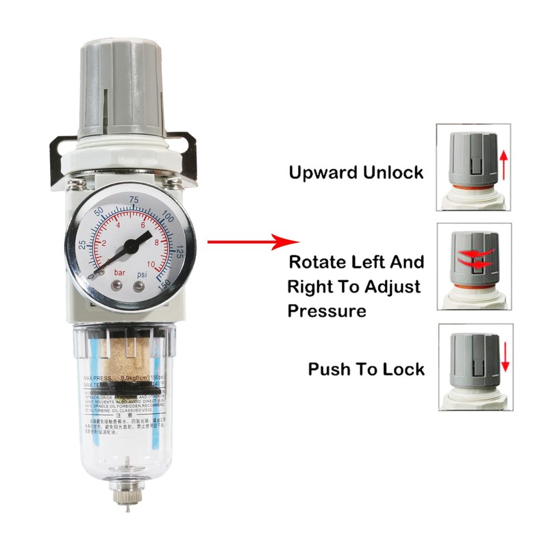 1/4 Zoll Luftfilter-Druckregler, Luftkompressor-Wasserabscheider mit Manometer AW2000-02