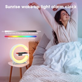 Jalann Smart Lamp Bluetooth Speaker with Wireless Charger, Dimmable Night Light G Speaker Lamp, App Control, RGB Color Changing, G Lamp with Sunrise Alarm Clock, LED Bedside Lamp for Bedroom (White)