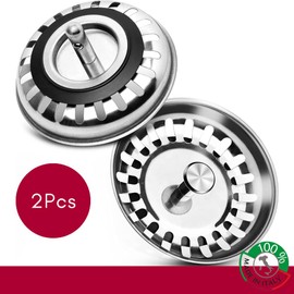 Schläfer 439720 Sink Strainer 3.5 Inches for Eccentric 83 mm Stainless Steel Sink Strainer with Plug Function Also for Blanco Sink Replacement Part Drain Strainer Kitchen Sink Set of 2