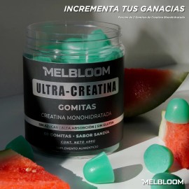 Gomitas de Creatina Monohidratada de Alta Pureza  5 gramos  30 porciones  Sin Azcar  Sin Gluten  60 Gomitas Sabor Sanda  Para Mujer  Hombre  Melbloom 