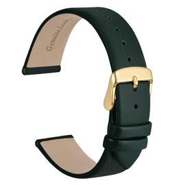 WOCCI 16mm Lug Width, Elegant Watch Band, Genuine Leather Replacement Strap with Gold Buckle (Dark Green)