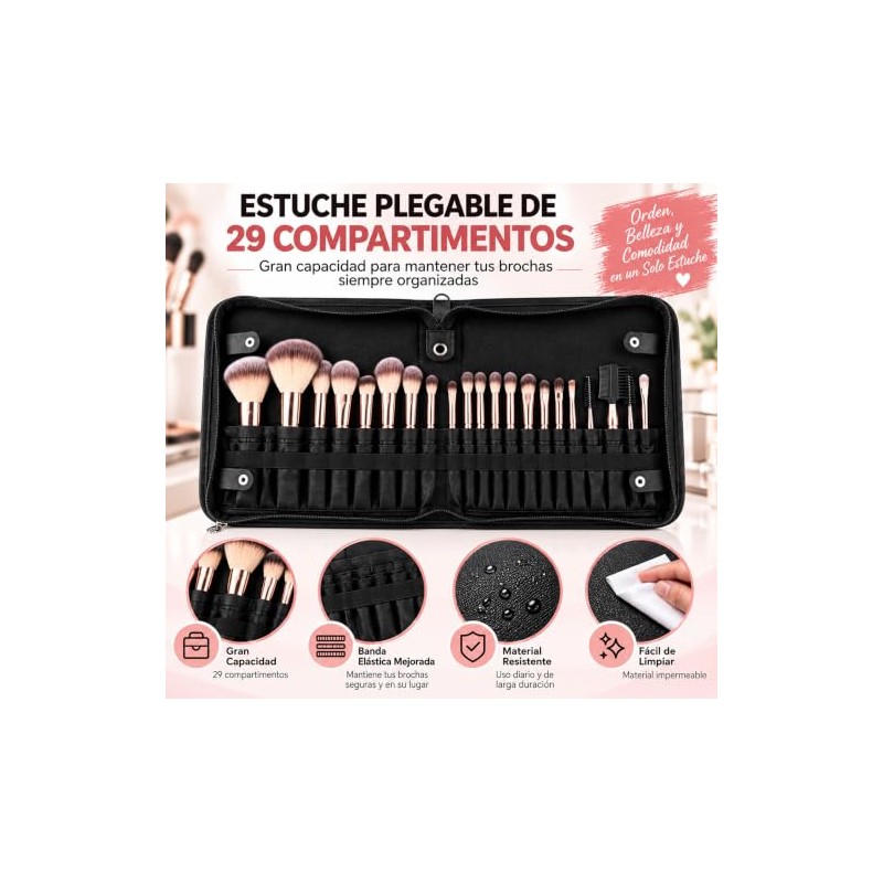 Set de Brochas para Maquillaje 20 Piezas con Estuche(Oro negro)