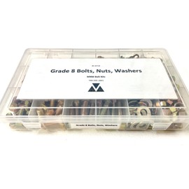 M&M Fasteners 599 Piece Grade 8 Coarse Thread Hex Bolt Nut & Washer Assortment Kit with Heavy Duty Durham Manufacturing Plastic Container