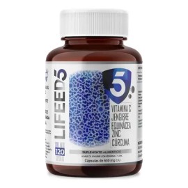 Suplemento Inmune Lifeed5 con Vitamina C, Jengibre, Equinácea, Zinc y Cúrcuma en Cápsulas, 120 Unidades