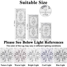 Ileading Boho Kitchen Rug Sets 3 Piece with Runner Washable Kitchen Floor Mat Carpet Non Slip Kitchen Mat Bohemian Kitchen Runner Rug Light Grey Room Rugs for Kitchen Floor Hallway Entryway