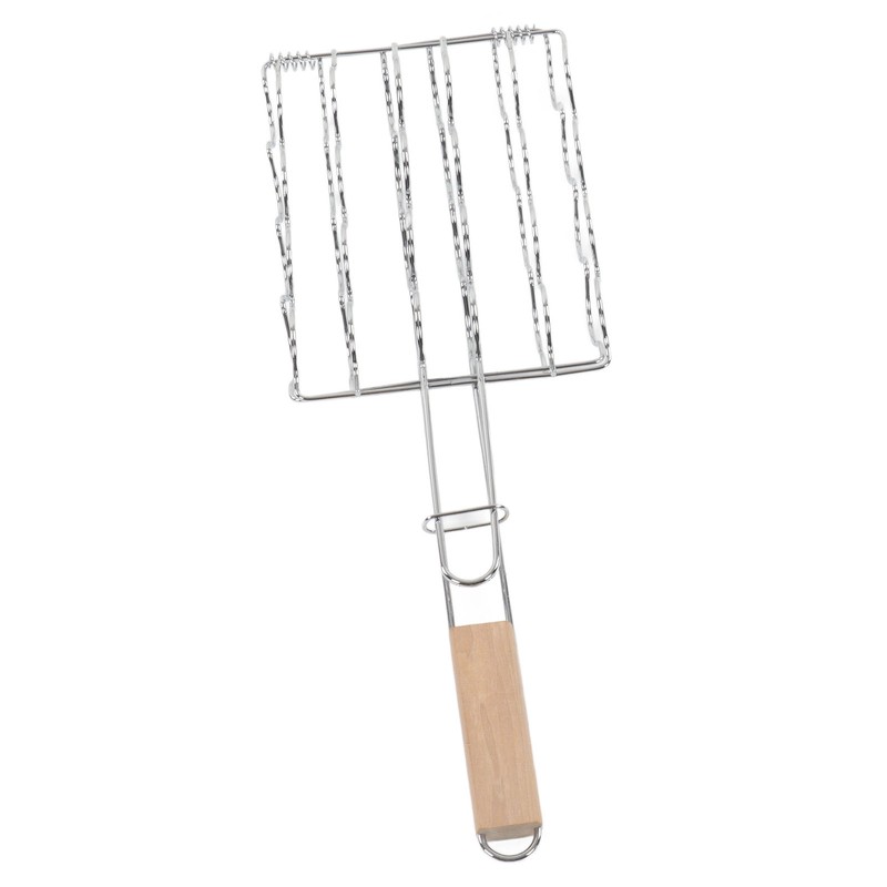 Corn Grilling Basket Stainless Steel Beech Wood Handle Even Heat
