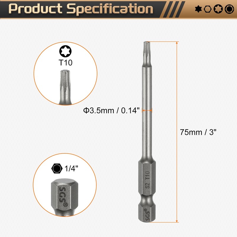sourcing map 3pcs T10 Torx Head Screwdriver Bit 1/4" Hex