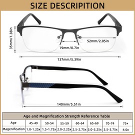 Reading Glasses for Men Blue Light Blocking,Fashion Metal Half Frame Readers with Flexible Spring Hinge,Anti Glare/Eye Strain/UV Computer Eyeglasses 3-Pack,Magnification Strength +1.5