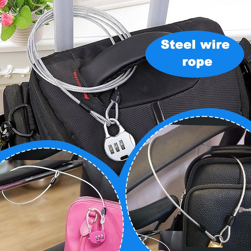2PCS Wire Lightweight Bike Lock Cable, Double Loop Steel Security