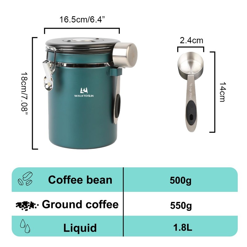 Walktosun Coffee Canister Airtight Storage Container Stainless Steel Air Tight