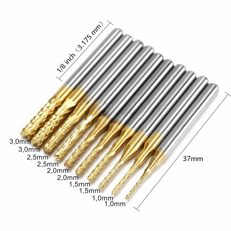 10 Pieces Titanium Coated End Mill Carbide CNC Cutter Tools