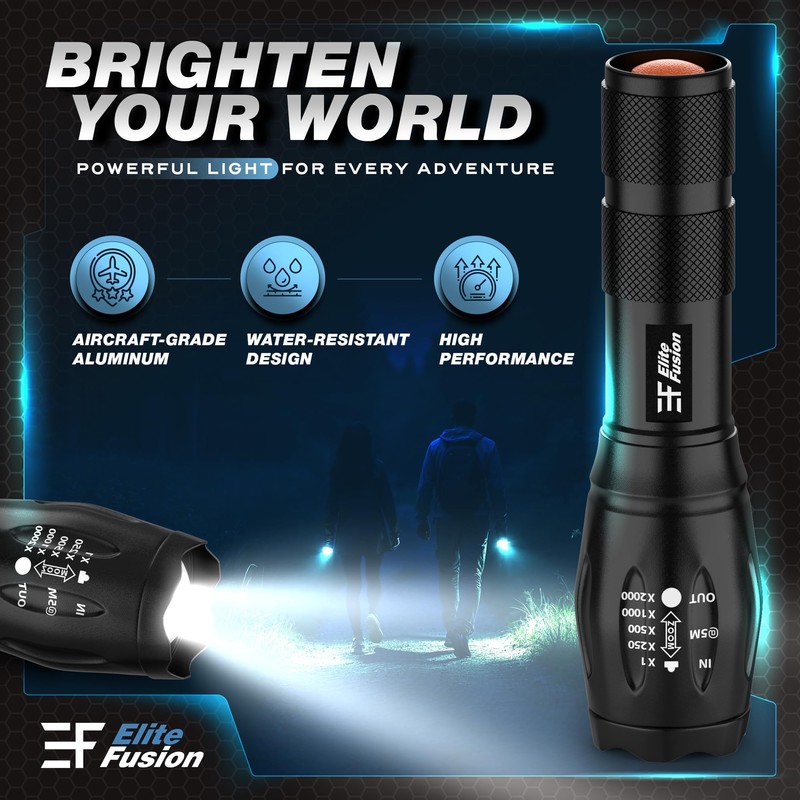 Elite Fusion Compact LED Flashlight 2-Pack, Bright Everyday Light for