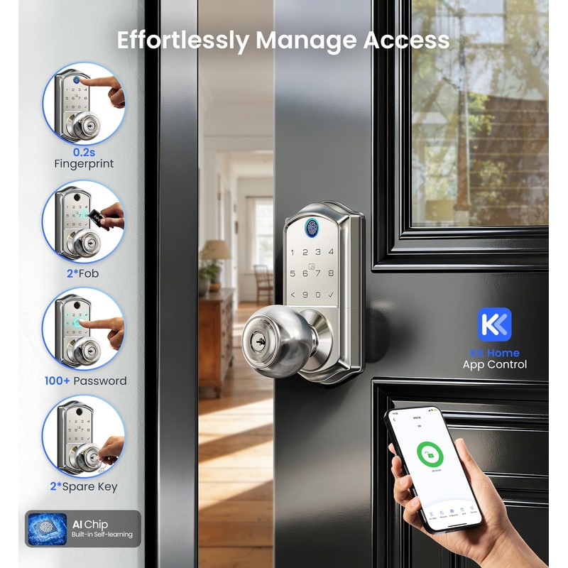 Veise VE018 Smart Knob Handle Lock - Fingerprint, App Control,