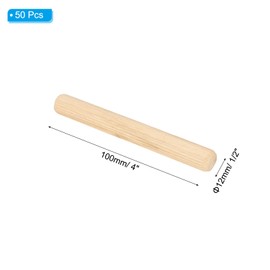 PATIKIL 1/2" x 4"(12 x 100mm) Wood Dowel Pins, 50 Pack Fluted Wooden Dowel Pin Straight Groove Rods for Furniture Door Art Crafts Projects
