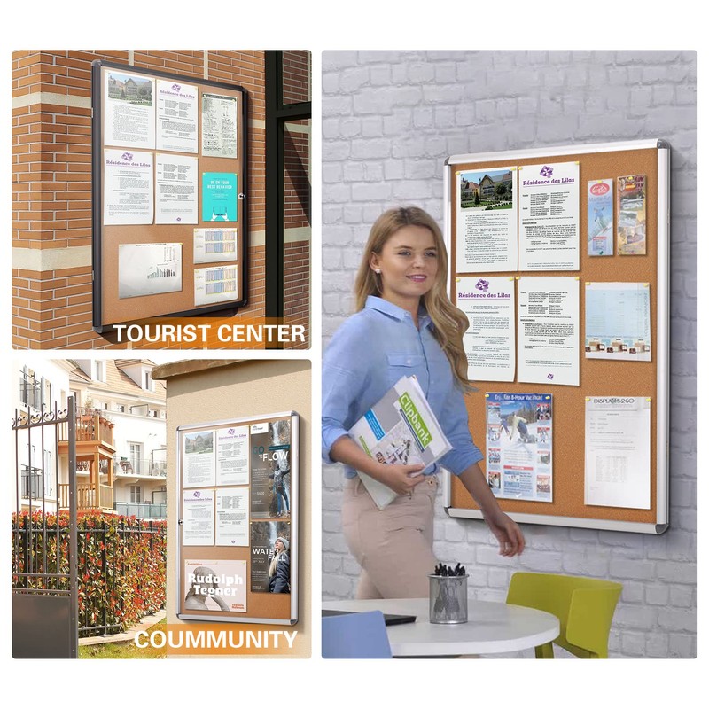 SWANCROWN Enclosed Bulletin Board,Lockable Cork Noticeboard for School Office,Wall Display