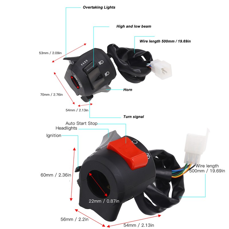Motorcycle Handlebar Switch 7/8in Turn Signal Horn High Low Beam