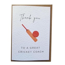 Thank You To A Great Cricket Coach! Thank You For Being A Great Cricket Coach! Handmade in the UK, Thank you for teaching me how to cricket teacher card. Blank Inside.