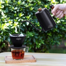 Mermoo Yilan Coffee Drip Pot, Coffee Kettle, Wooden Pattern, Lid Included, Popular, Drip Kettle, 20.3 fl oz (600 ml), Direct Fire, Coffee Pot, Stainless Steel, Camping, Kettle, Black