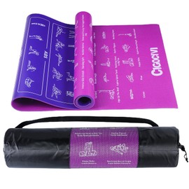 CIGOCIVI Instructional Travel Yoga Mat with 75 Poses & Exercises - Non-slip Exercise Mat for Home Workout, Includes Carrying Bag - Perfect for Beginners, 68"x24"x0.25" (Purple/Blue)