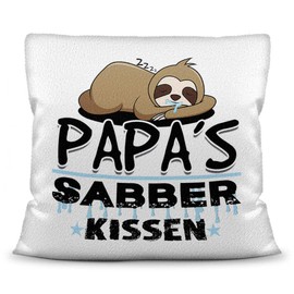 Cuddly Cushion with Filling with Saying for Dad - Papa's Drool Cushion - Best Father's Day Gift / Gift Idea for Dads / Father's Day Birthday - Cushion White - Fluffy