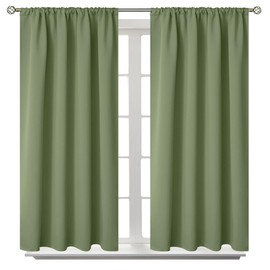 BGment Olive Green Short Curtains for Kitchen Window 45 Inch Length - Rod Pocket Thermal Insulated Room Darkening Drapes for Bathroom Cafe Bedroom Rv Camper, 42 x 45 Inch, 2 Panels
