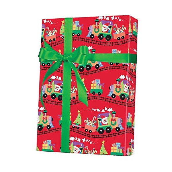 Santa Express Christmas Train Elegant Specialty Gift Wrap with 20 Gift Tags